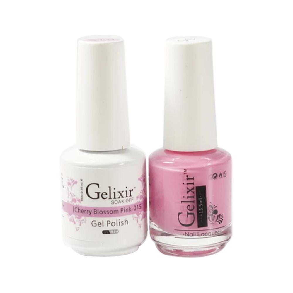 Gelixir 015 Cherry Blosson Pink - Gelixir Gel Polish & Matching Nail Lacquer Duo Set - 0.5oz