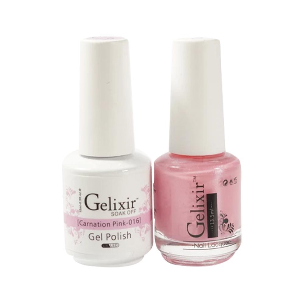 Gelixir 016 Carnation Pink - Gelixir Gel Polish & Matching Nail Lacquer Duo Set - 0.5oz