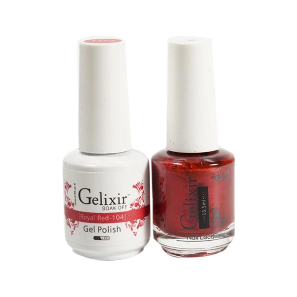 Gelixir 104 Royal Red - Gelixir Gel Polish & Matching Nail Lacquer Duo Set - 0.5oz