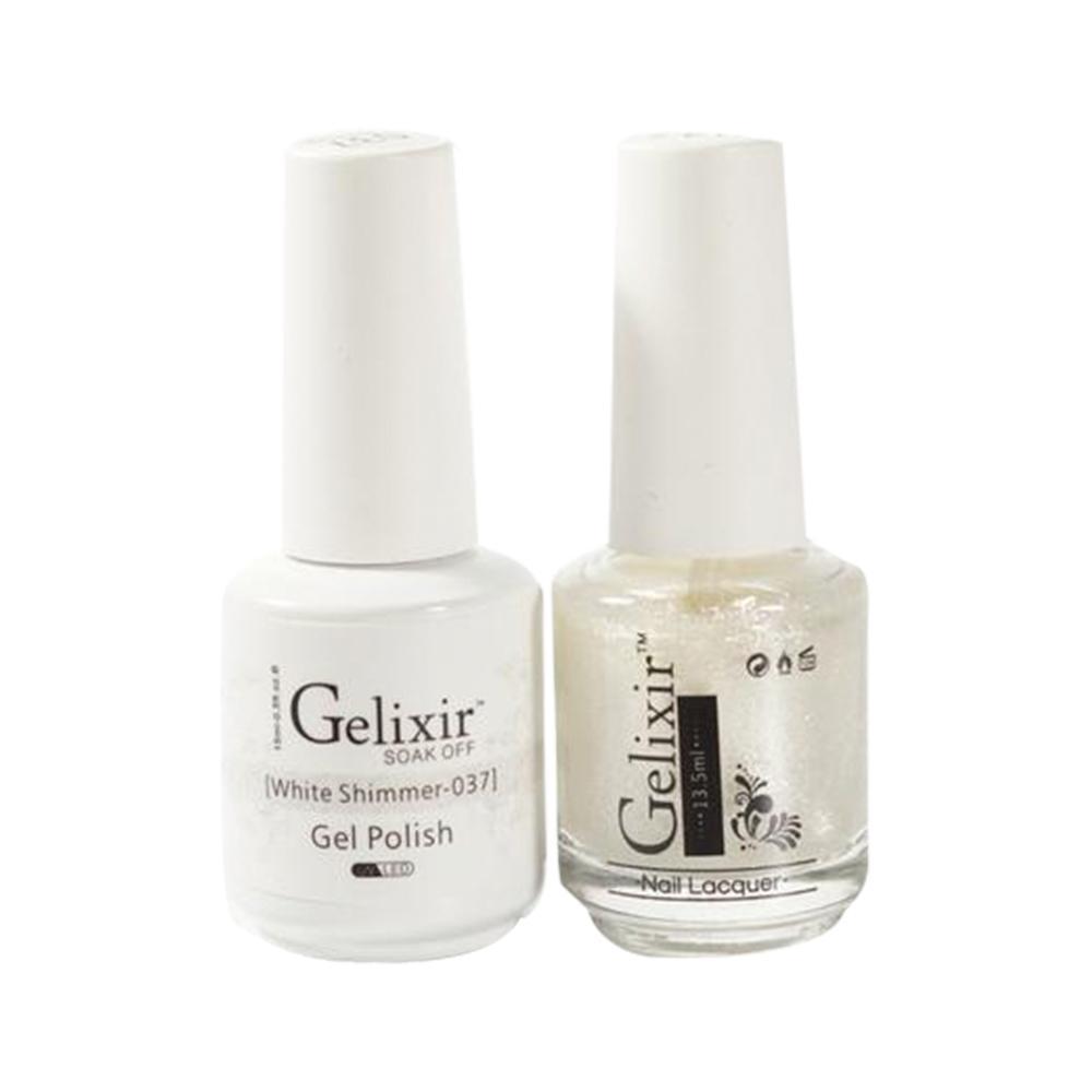 Gelixir 037 White Shimmer - Gelixir Gel Polish & Matching Nail Lacquer Duo Set - 0.5oz