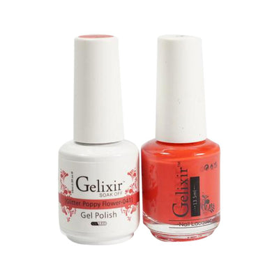 Gelixir 041 Glitter Poppy Flower - Gelixir Gel Polish & Matching Nail Lacquer Duo Set - 0.5oz