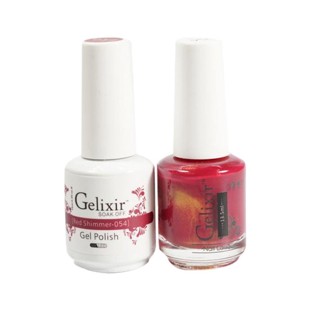 Gelixir 054 Red Shimmer - Gelixir Gel Polish & Matching Nail Lacquer Duo Set - 0.5oz
