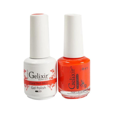 Gelixir 062 Coral Red - Gelixir Gel Polish & Matching Nail Lacquer Duo Set - 0.5oz