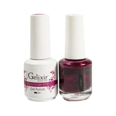 Gelixir 074 Pansy Purple - Gelixir Gel Polish & Matching Nail Lacquer Duo Set - 0.5oz