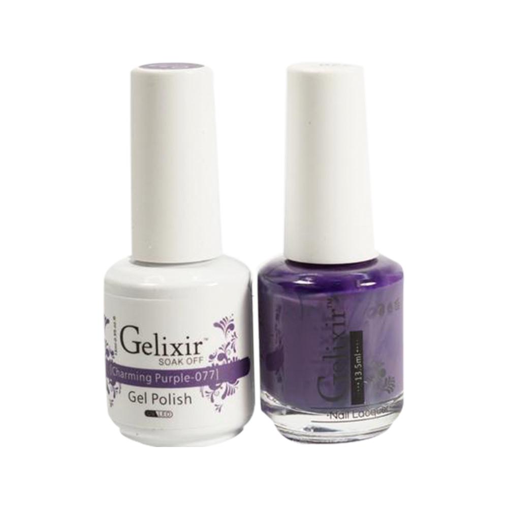 Gelixir 077 Charming Purple - Gelixir Gel Polish & Matching Nail Lacquer Duo Set - 0.5oz