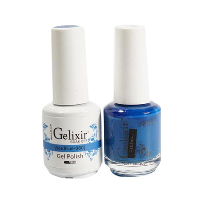 Gelixir 080 Sea Blue - Gelixir Gel Polish & Matching Nail Lacquer Duo Set - 0.5oz