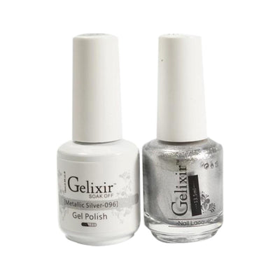 Gelixir 096 Metallic Silver - Gelixir Gel Polish & Matching Nail Lacquer Duo Set - 0.5oz