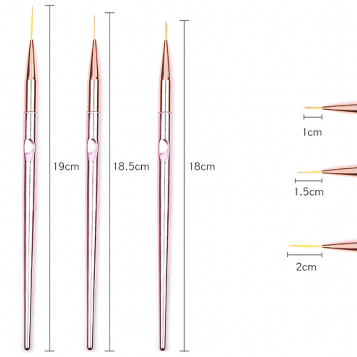 3Pcs Set  Pink Chrome Nail Art Liner Brushes